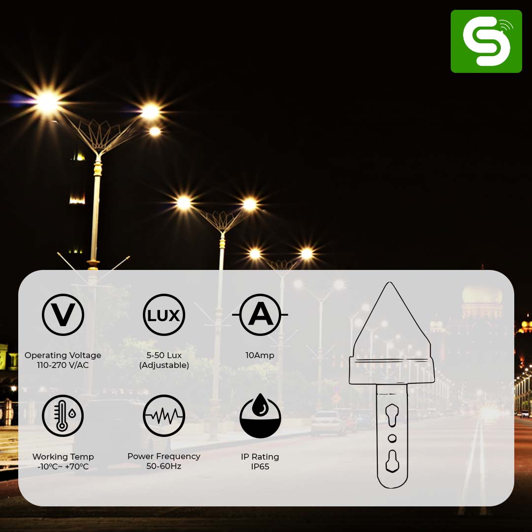 Photocell Sensor | 220-270V AC | 10A Light Control Switch | IP65 Pole-Mount Photocell Sensor