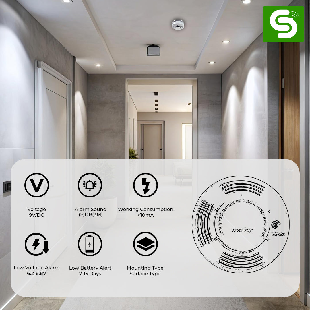 Independent Smoke Detector | 85DB Alarm | 9V DC Battery Powered | Smoke Detector Alarm Security Sensor |  ESY-M28