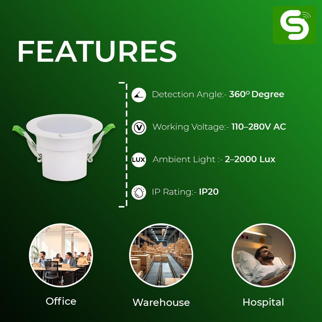 Human Presence Sensor, Presence Detection upto 10m, IP20 Human Presence Sensor