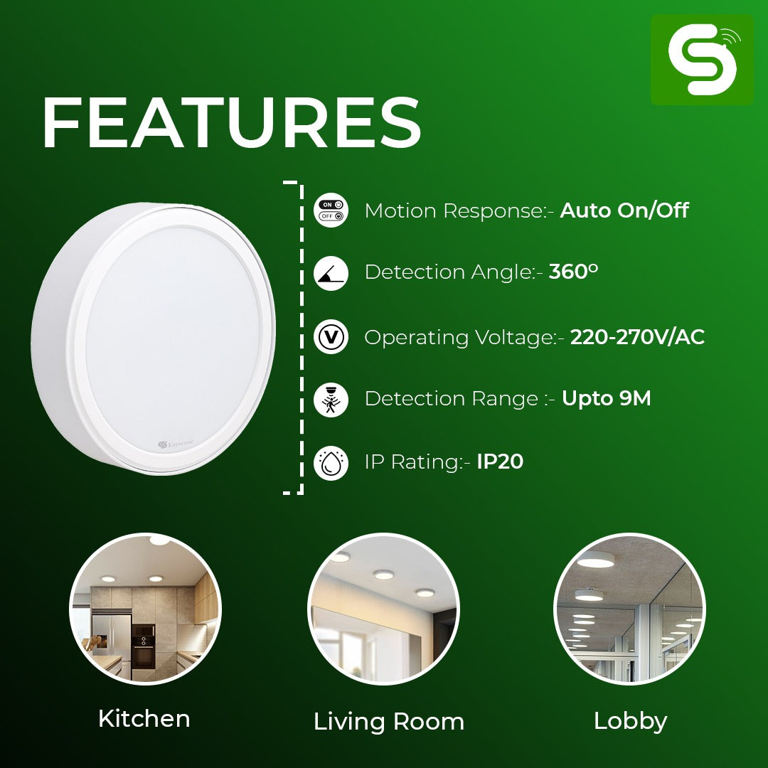 Radar Motion Sensor LED Panel Light | Surface Mount Round Panel Light | Auto On/Off | IP20