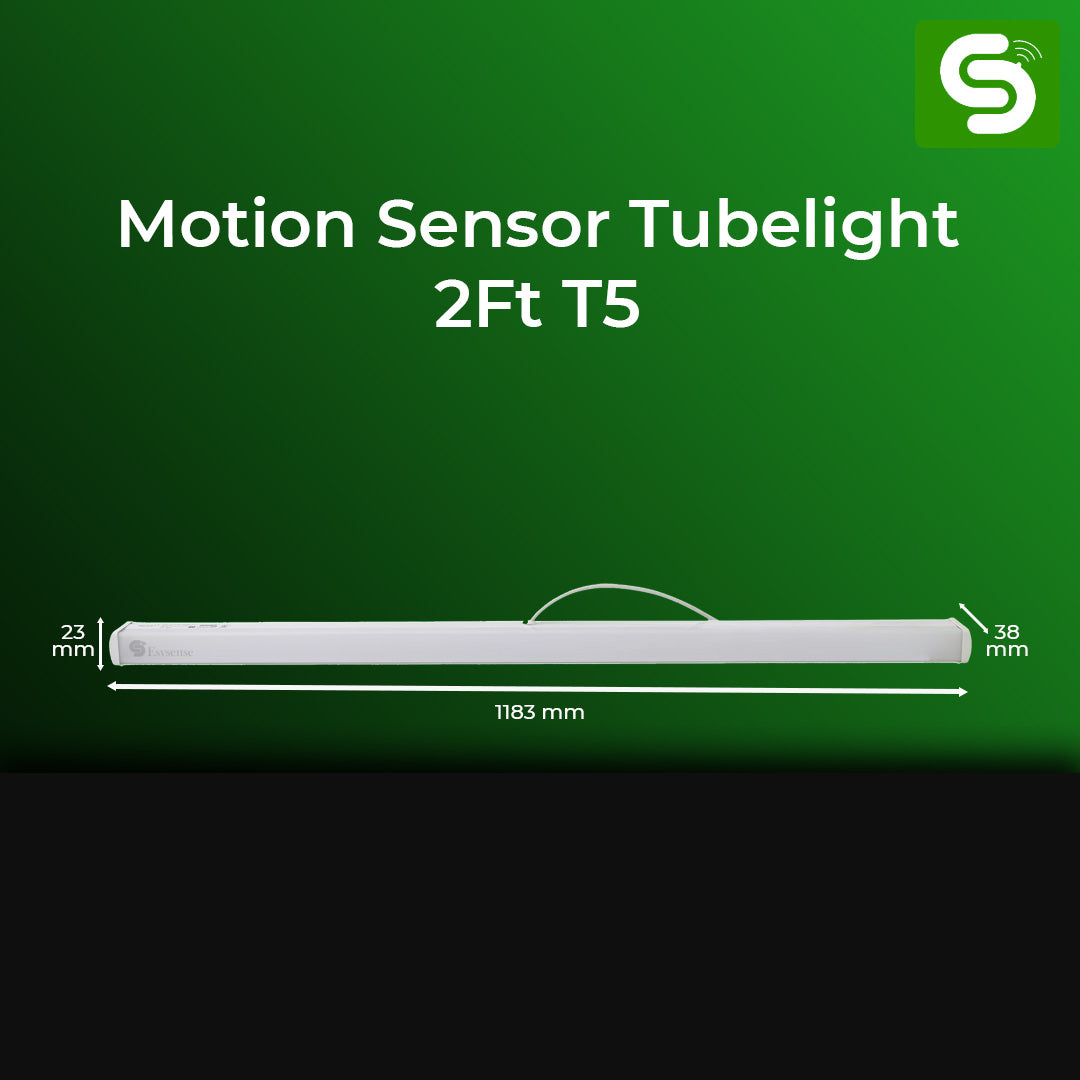 Motion sensor tubelight with dimensions on a green background, motion sensor tubelight, motion sensor auto on off tubelight,