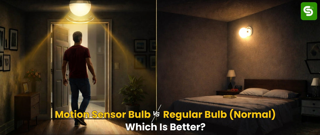 Motion Sensor Bulb vs Regular Bulb - Which Is Better? comparison showing automatic sensor lighting and traditional bulb applications