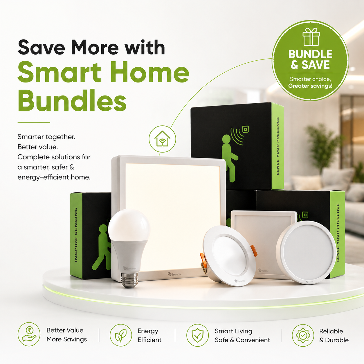 Smart Home Bundles by Esysense featuring  smart home kits, motion sensor light combos, automation bundles and home automation products