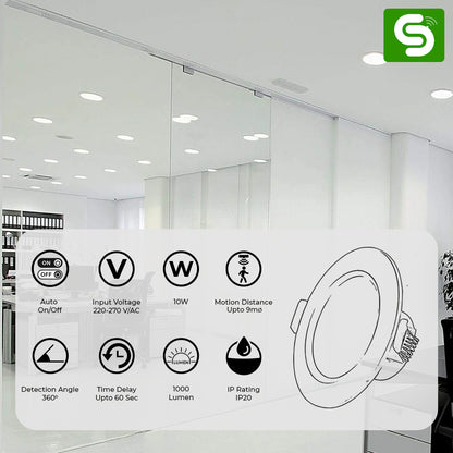 10W concealed LED downlight with 360 degree radar motion sensor IP20 indoor ceiling light