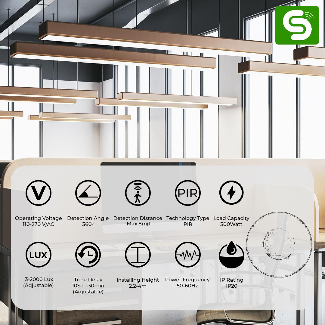 120mm Diameter Surface Mount PIR Sensor Dimensions and Installation Height
