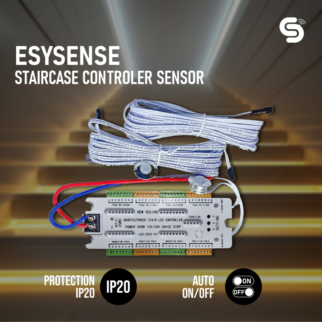 ESYSENSE | 32 Channel Staircase Controller | 12V/24v Adapter | 2 PIR Sensors, and Input/Output Cables