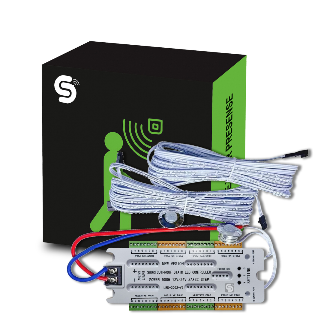 ESYSENSE | 32 Channel Staircase Controller | 12V/24v Adapter | 2 PIR Sensors, and Input/Output Cables