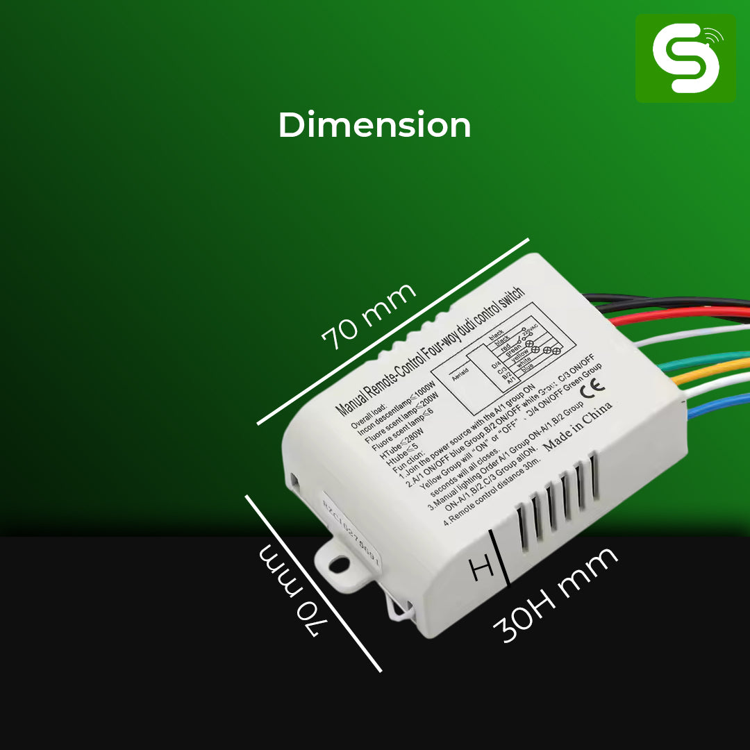 4-Way Remote Control Switch – Manual & Head Control | 110–240V AC | 8–15m Range | ESY-TC35