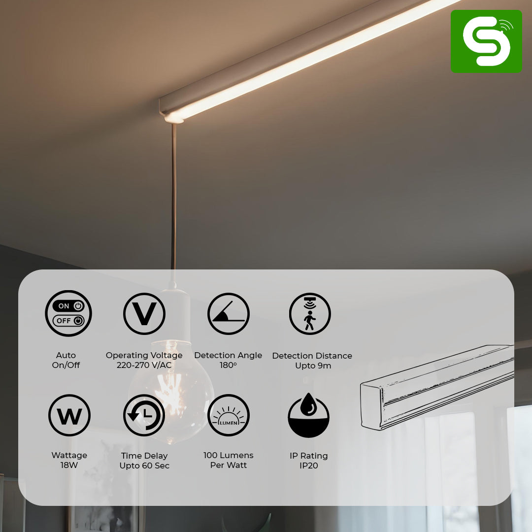 Energy Saving 2 Feet T5 LED Sensor Light with 9m Radar Detection Range