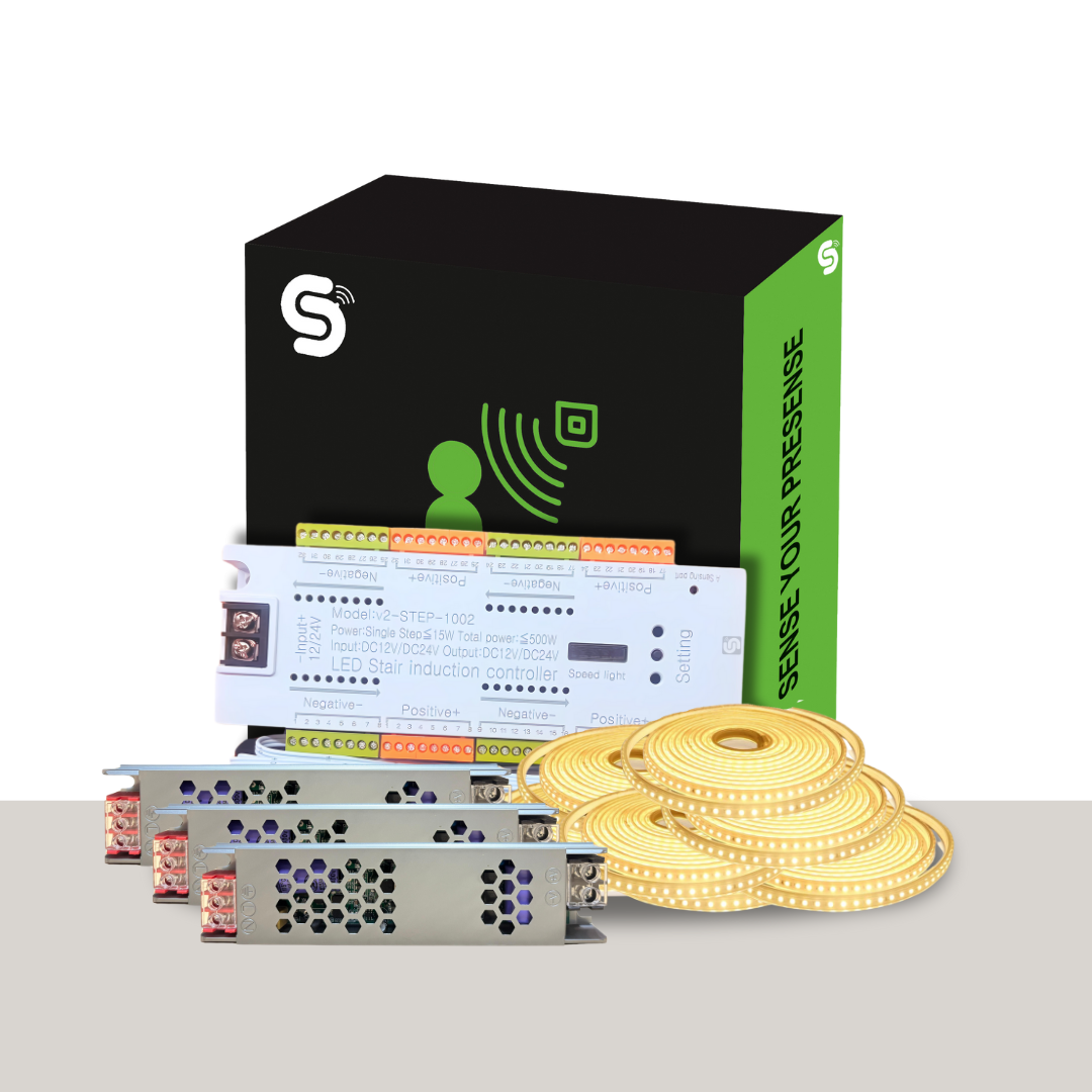 32 Step Staircase Controller Sensor Kit | 5 Meter LED Strip (8 Roll Strips) with 12V/10Amp Driver (3 driver)