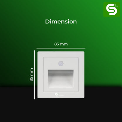 Esysense 3W foot light black body dimensions – 85mm x 85mm square PIR motion sensor light