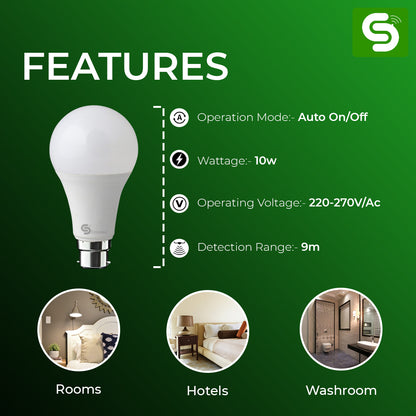 Motion Sensor Bulb | Radar Motion Sensor Bulb with Auto on/off feature | B22 | 10W