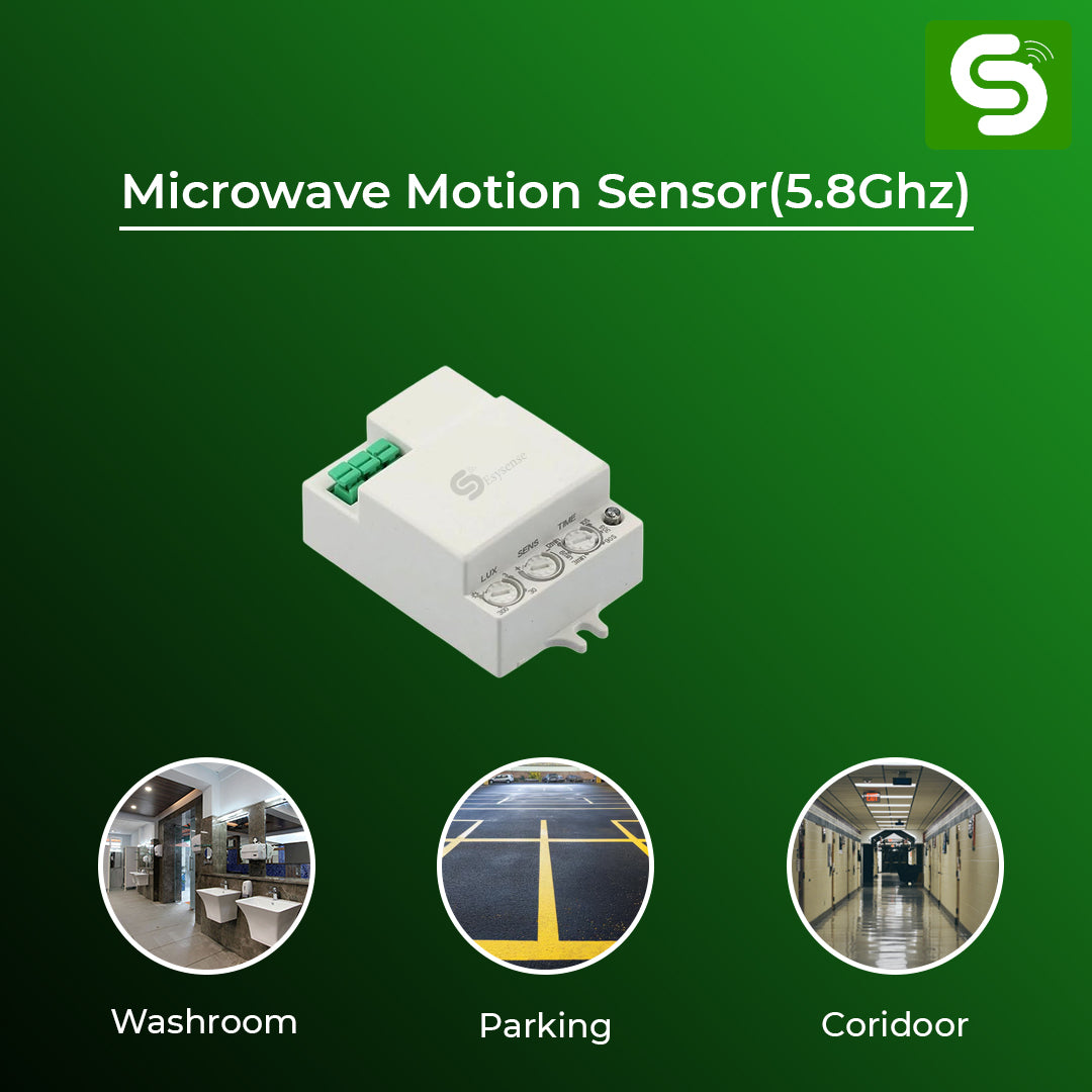 Microwave Motion Sensor, 180°/360° Detection, 220-240V AC, Adjustable Sensitivity & Timer, ESY-M11