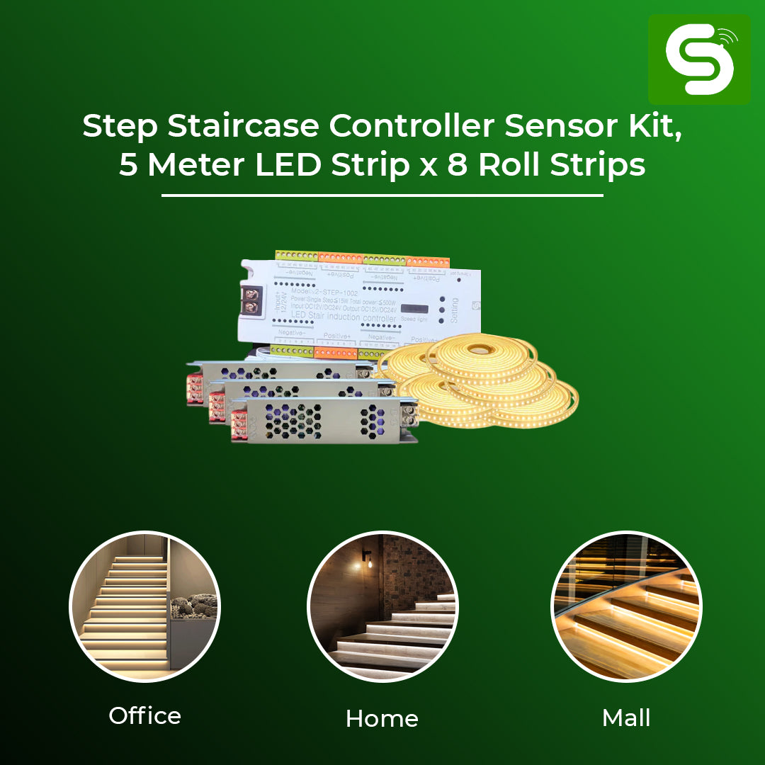 Step Staircase Controller Sensor Kit, 5 Meter LED Strip x 8 Roll Strips