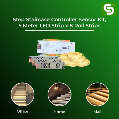 Step Staircase Controller Sensor Kit, 5 Meter LED Strip x 8 Roll Strips