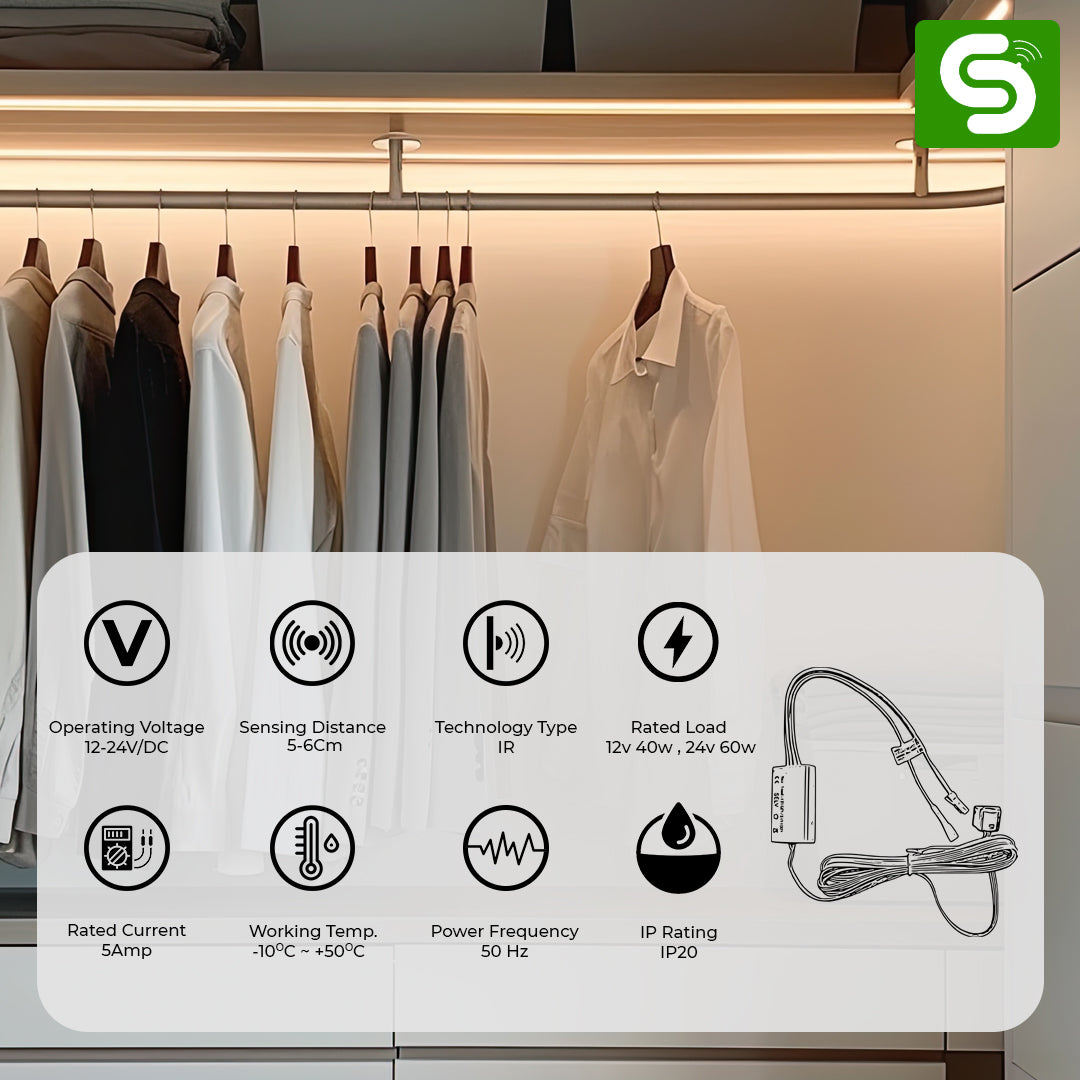 Cabinet sensor | 12-24V/DC Single Door Cabinet Sensor | 5-6cm Detection Range | Compact Infrared Sensor for wardrobe | ESY-M22