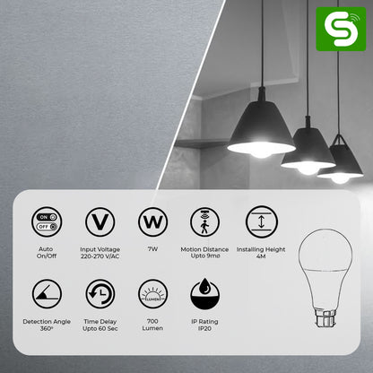 Motion Sensor Bulb | Radar Motion Sensor Bulb with Auto on/off feature | B22 | 7W