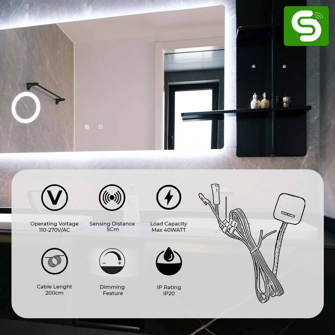 Touch Sensor with Dimmer |  Hand Sweep Induction | 12V/24V | 60W 40mm DC Smart Cabinet Light | ESY-M37