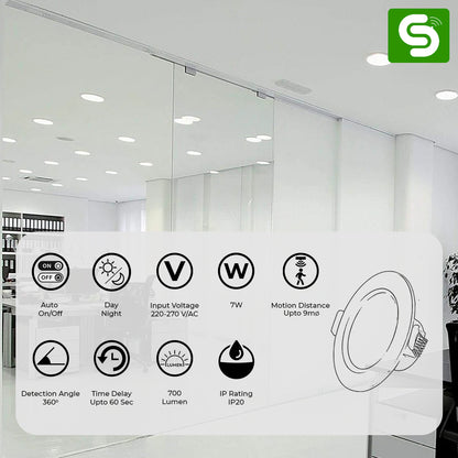 Motion Sensor Concealed Downlight | Radar motion sensor Ceiling mount downlight | Auto On/Off & Day Night Functionality | IP20 | 7W