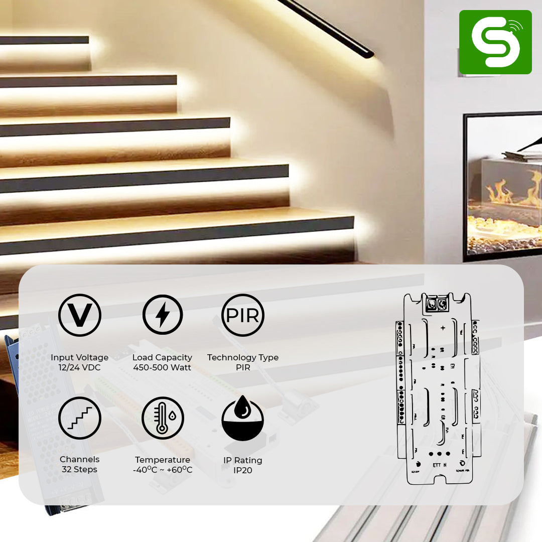 32 Channel Staircase Controller | PIR Motion Sensor Controller | 12/24V DC | PIR Technology | 500W Capacity | ESY-P29