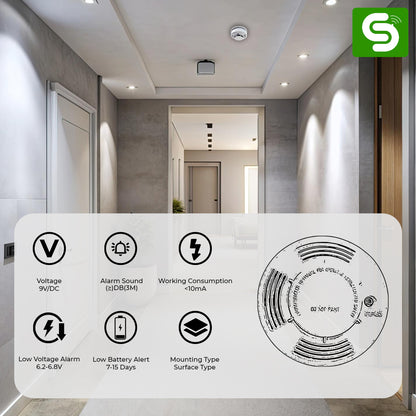 Independent Smoke Detector | 85DB Alarm | 9V DC Battery Powered | Smoke Detector Alarm Security Sensor |  ESY-M28