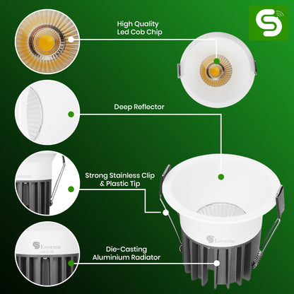 Esysense 12 W LED COB Light | Warm White Light | Recessed Ceiling LED Light