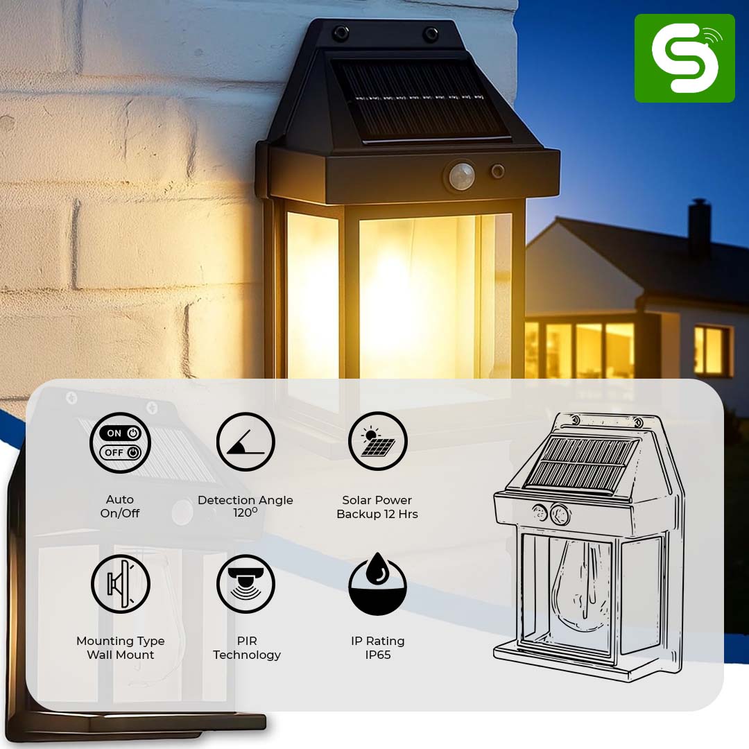 Motion Sensor Solar LED Light | PIR Wall Mount Motion Sensor LED Light | IP65 Waterproof Outdoor Lamp