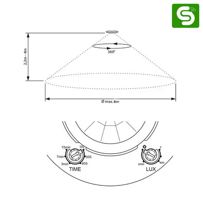 360° PIR Motion Sensor | 110-270V/AC Motion Sensor | Upto 8M Detection Range | Infrared PIR Motion Sensor for Home | ESY-P12