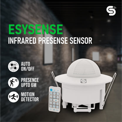 ESYSENSE | Fall/Recessed Ceiling Mounted Pir Motion Sensor with Remote, Energy Saving Detector Switch (White)