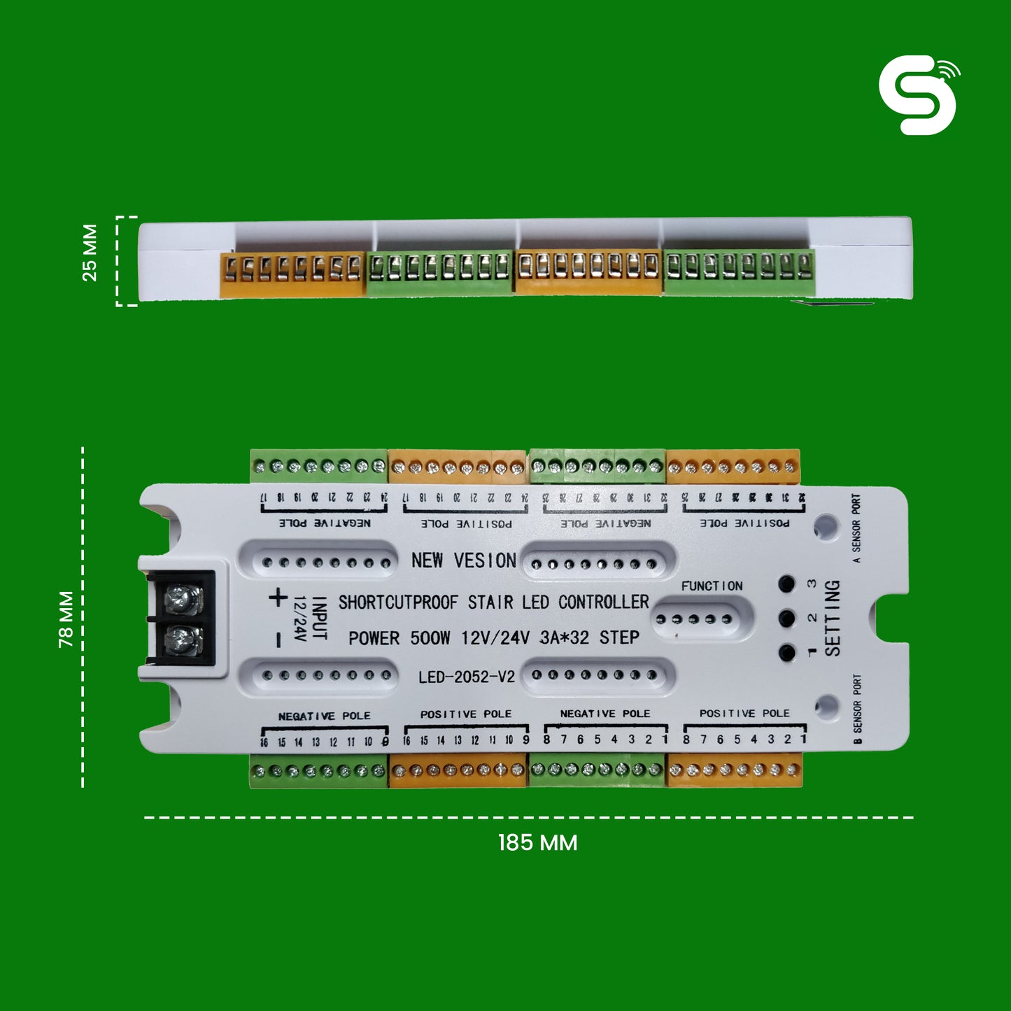 ESYSENSE | 32 Channel Staircase Controller | 12V/24v Adapter | 2 PIR Sensors, and Input/Output Cables