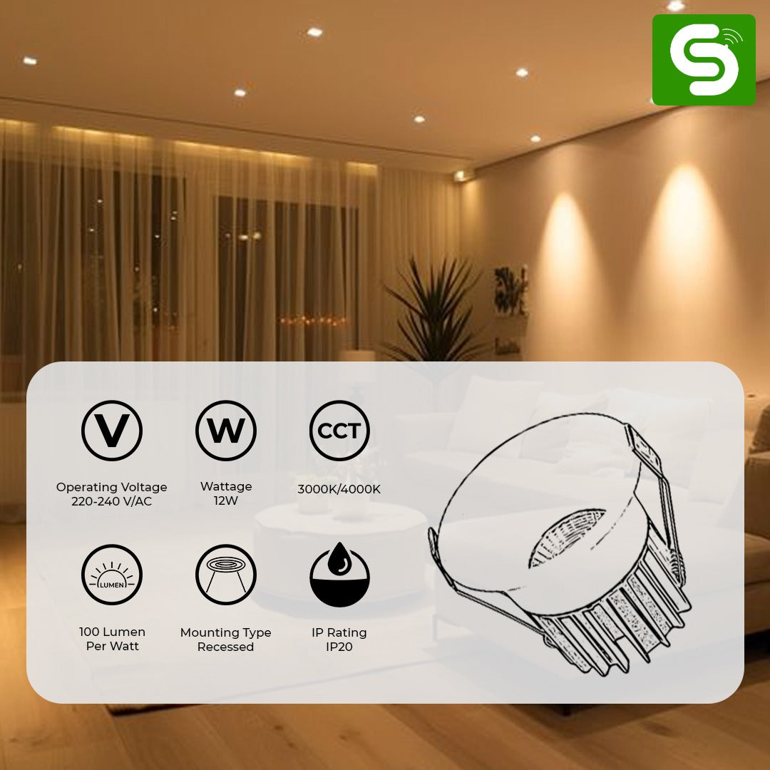 Esysense COB LED downlight 12W warm white 1200 lumen recessed flush ceiling mount