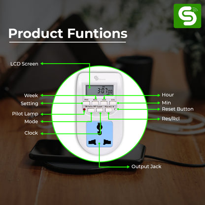 digital timer switch wiring terminals 10A 500W 220V AC single phase screw connect India ESY-TC33