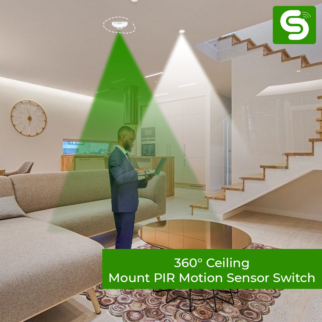 PIR motion sensor switch specs 300W 6m diameter 360 degree 10sec-7min delay 3-2000 lux IP20