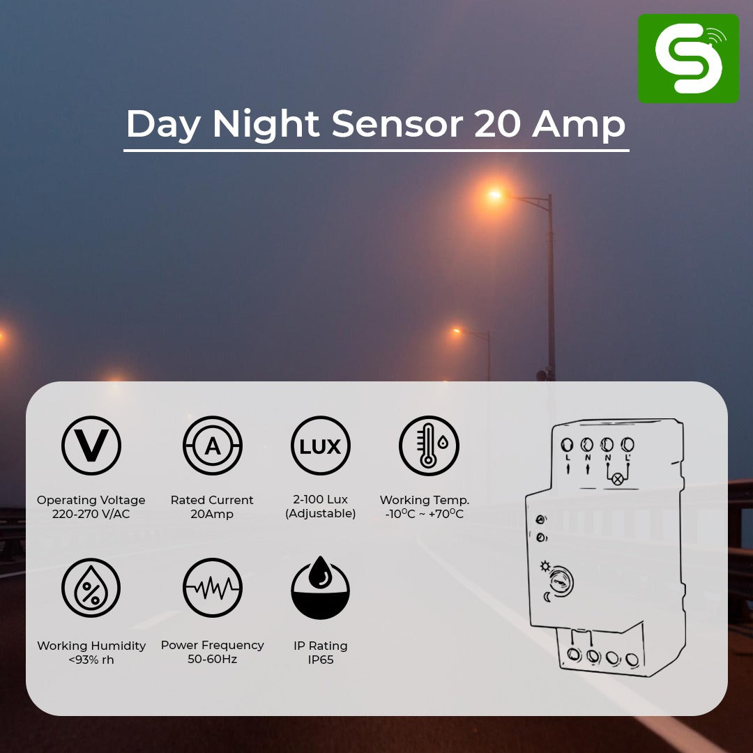 Wiring diagram for Esysense LDR photocell sensor showing phase neutral and load connections