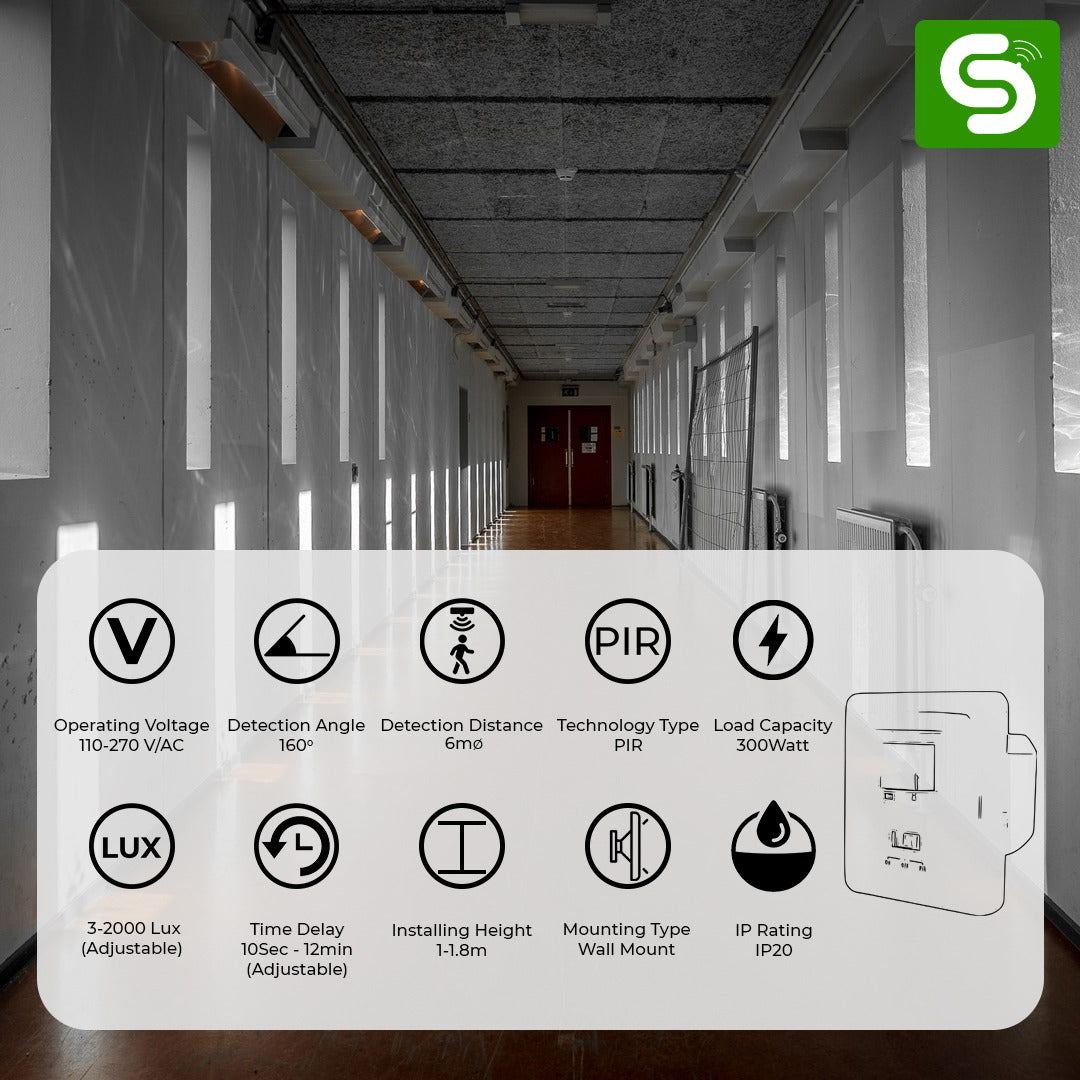 160 Degree Flush Mount Motion Detector for Interior Wall Installation
