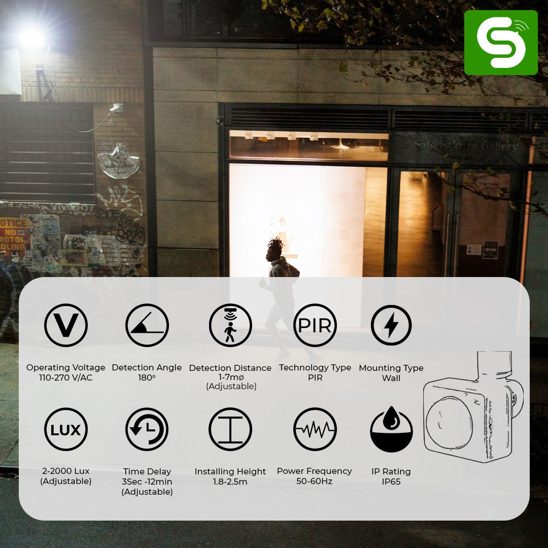 Weatherproof IP65 Motion Detector with 7m Detection Range