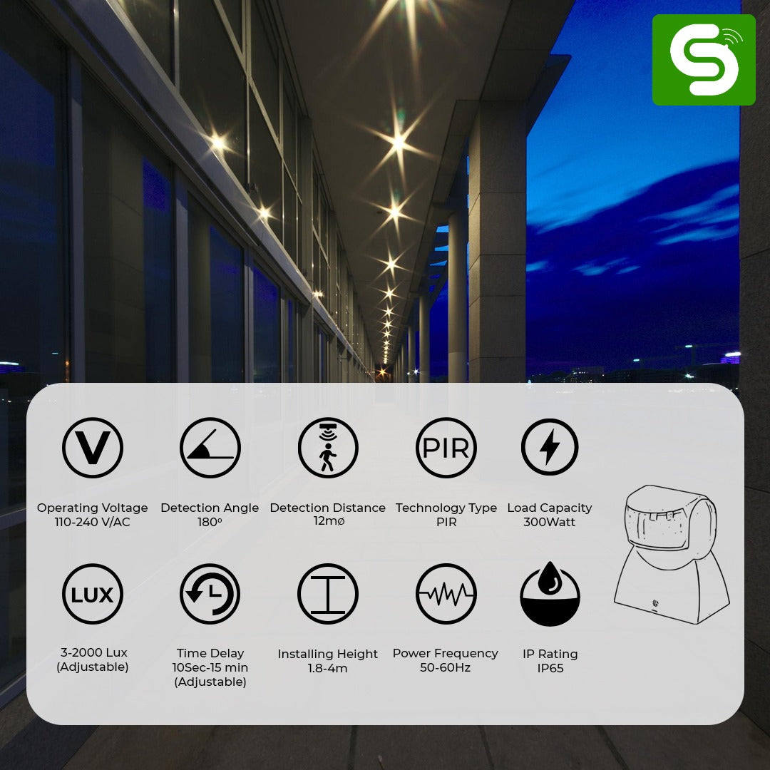 IP65 Waterproof Motion Detector with 12m Range for Security Lighting