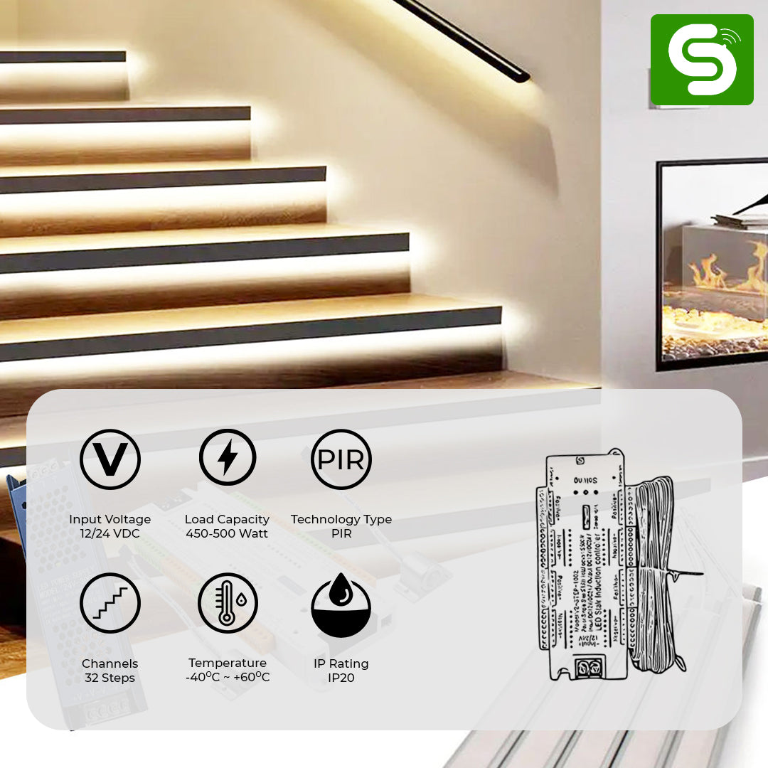 Esysense staircase LED controller 32 step 2 PIR sensor 450-500W 12V 24V smart stair lighting