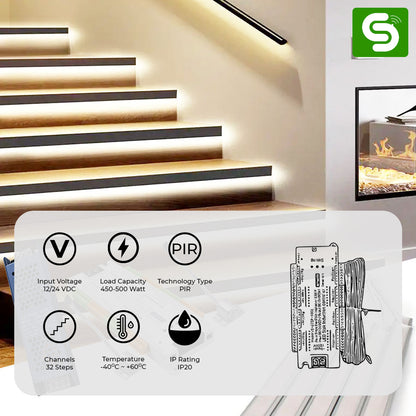 Esysense staircase LED controller 32 step 2 PIR sensor 450-500W 12V 24V smart stair lighting