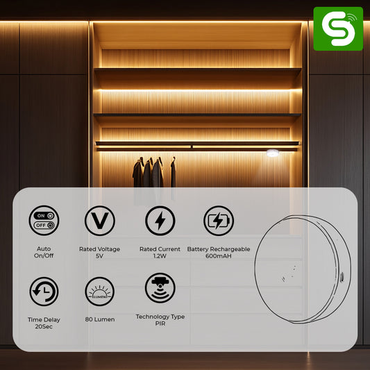 USB rechargeable 600mAh battery motion sensor light MicroUSB charging portable India