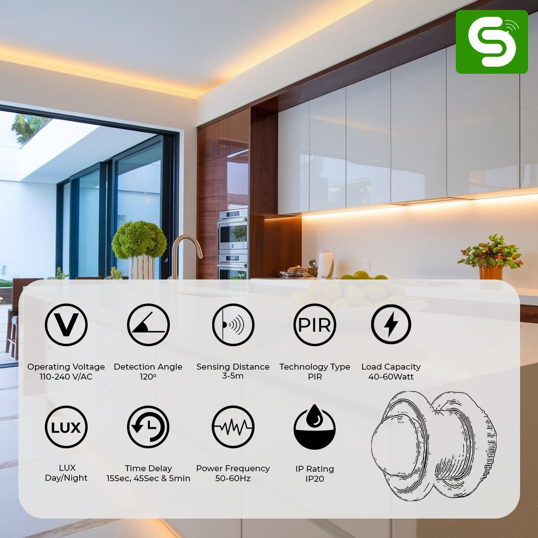 Adjustable Mini PIR Motion Sensor | 120° Automatic Light Control | 40W Load Capacity | ESY-P08