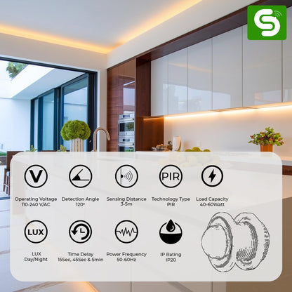 Adjustable Mini PIR Motion Sensor | 120° Automatic Light Control | 40W Load Capacity | ESY-P08