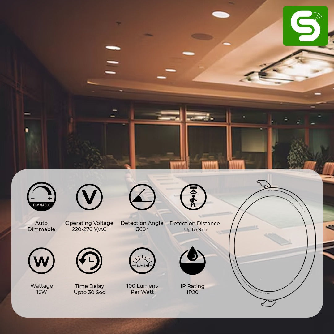 Motion Sensor Round Panel Light | Radar Motion Sensor Round Panel Light with Auto Dimmable Feature | IP20 | 15W