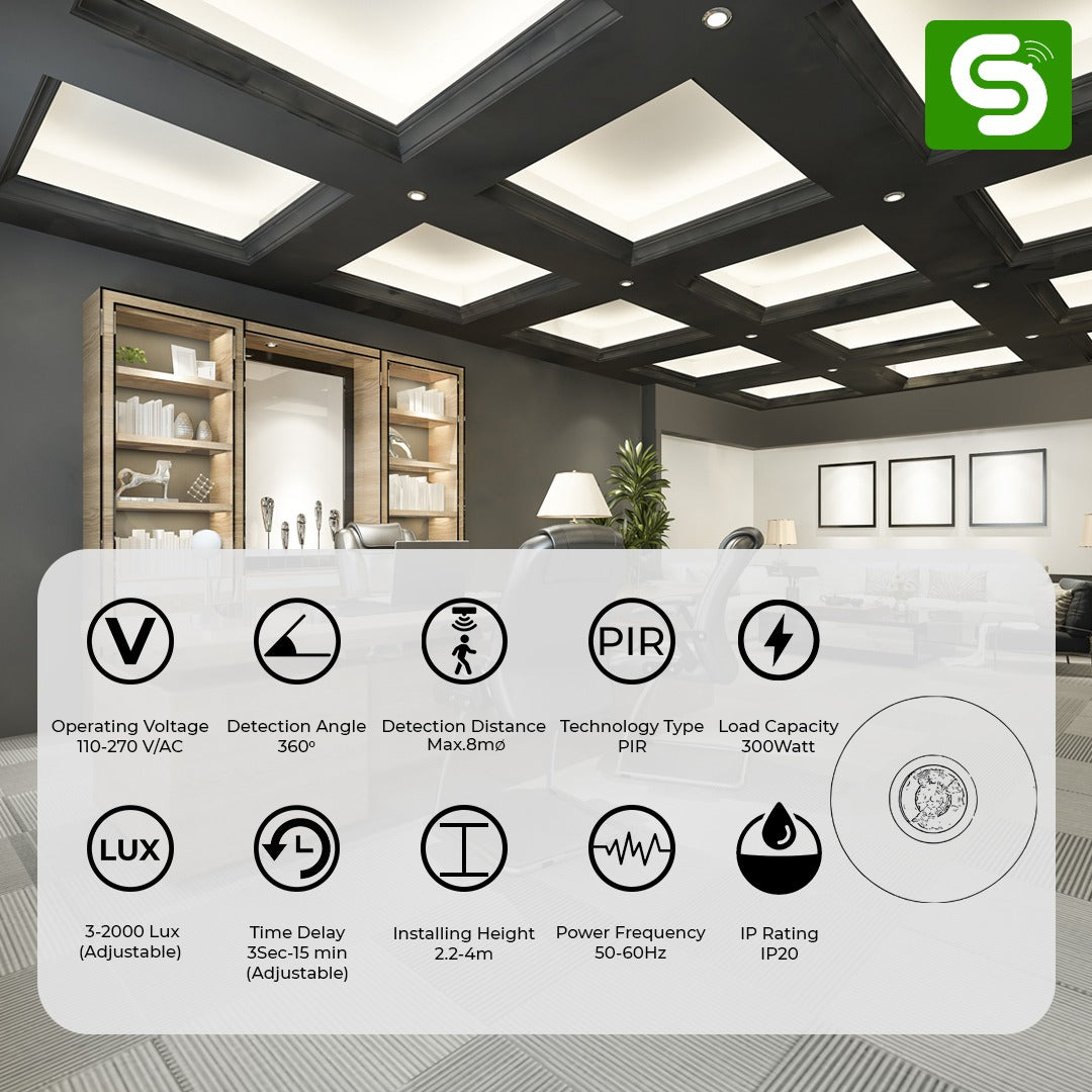 360° PIR Motion Sensor | 110-270V/AC Motion Sensor | Upto 8M Detection Range | Infrared PIR Motion Sensor for Home | ESY-P12