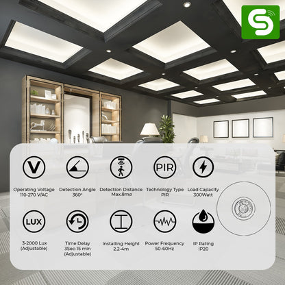 360° PIR Motion Sensor | 110-270V/AC Motion Sensor | Upto 8M Detection Range | Infrared PIR Motion Sensor for Home | ESY-P12