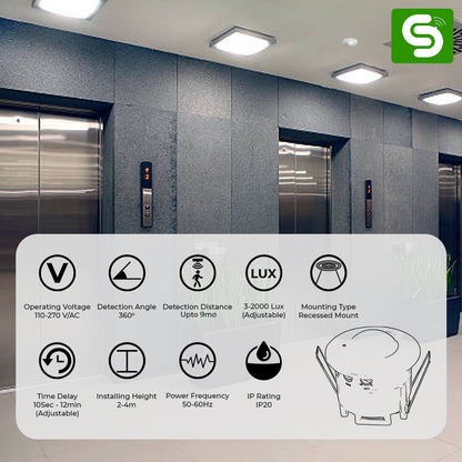 Microwave Motion Sensor  | 360° Recessed Ceiling-Mounted Motion Sensor | ESY -M30