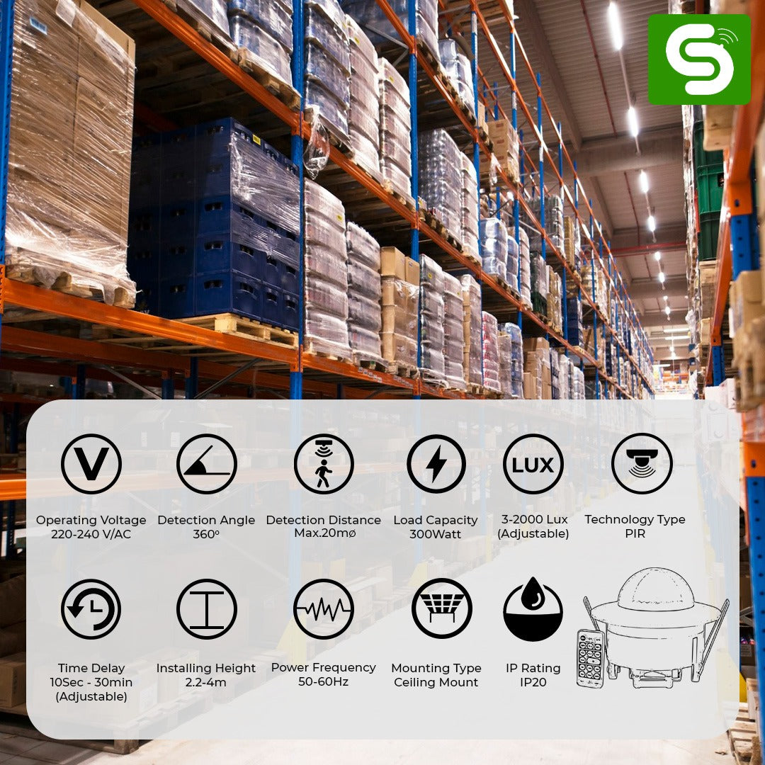 360° Ceiling-Mount PIR Occupancy Sensor with Remote Control | Recessed Ceiling Mount PIR Motion Sensor |  ESY-P17