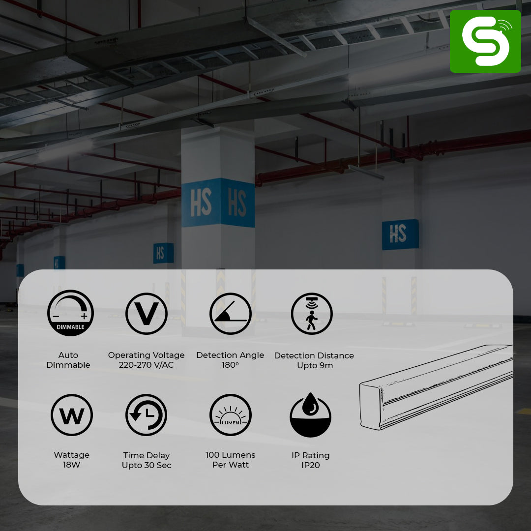 Esysense 18W T5 Motion Sensor Tubelight – Auto Dimmable, IP20, 2-Feet Compact LED Tube Indoor Use