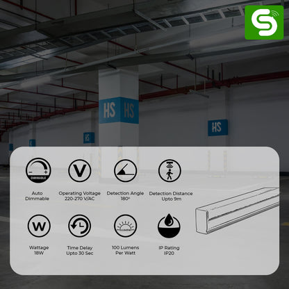 Esysense 18W T5 Motion Sensor Tubelight – Auto Dimmable, IP20, 2-Feet Compact LED Tube Indoor Use