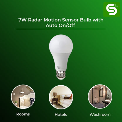 7W E27 Radar Motion Sensor Bulb – 9m Detection Range, 360° Sensing, 220V–270V AC, Compact A60 Design